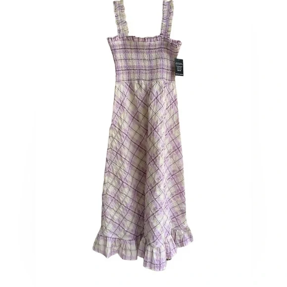 NWT Boston Proper Smocked Plaid Seersucker Dress In Lilac‎ And White. so … - Picture 10 of 15